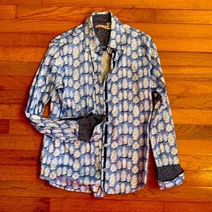 Tizzie blouse. Blue and white. Size small. Preppy